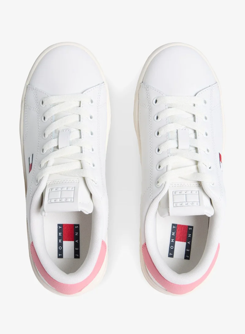 Tommy Jeans Ecru/Enchanted Pink Debossed Logo Cupsole Trainers With Leather for Women | Best Price UAE